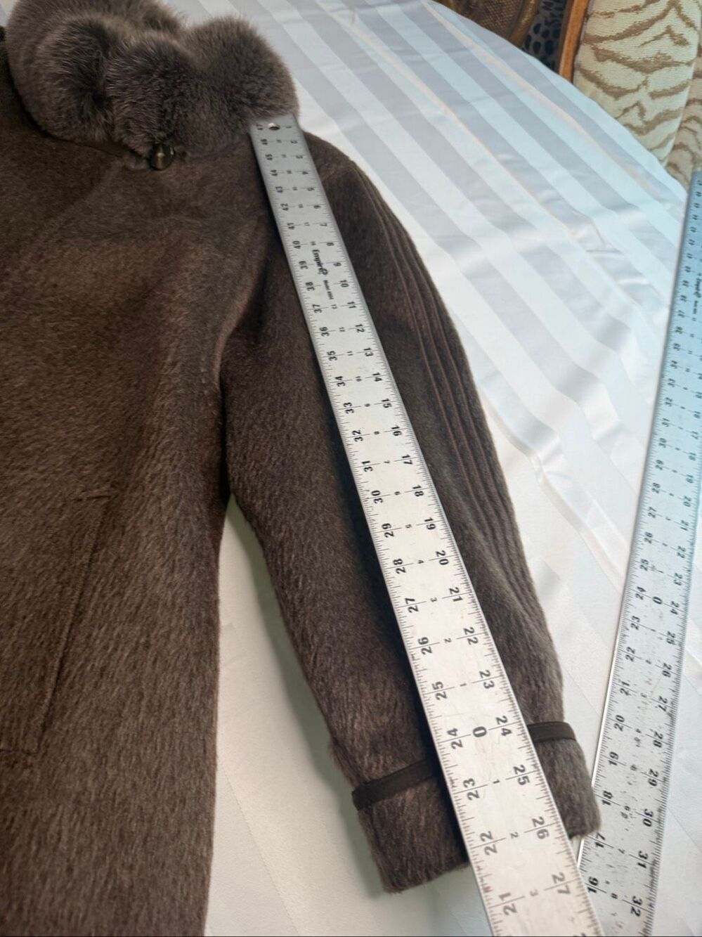 Hensel & Mortensen Vintage Llama Hair Long Coat Fur Collar Brown Women’s L Flaws - Picture 8 of 16